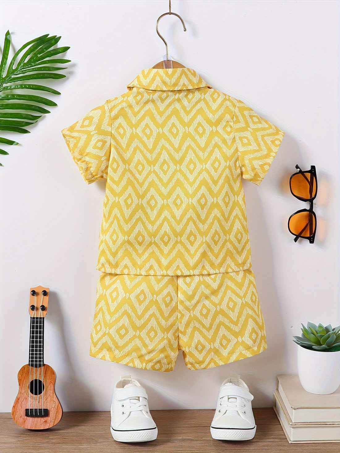 Baby Boys Trendy Argyle Pattern Outfit, Short Sleeve Loose Shirt & Shorts Set, 2Pcs Infants Toddlers Casual Summer Holiday Wear