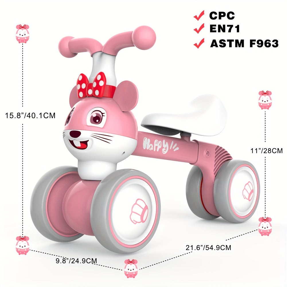 Pink Mouse Baby Balance Bike for 1+ Year Old Boys & Girls, Non-Pedal Walker with Silent Wheels, Safety Carbon Steel Frame & EVA Handlebars, Indoor/Outdoor Toddler Learning Bike for 10-36 Months, 1st Birthday Gift, Toddler Bik