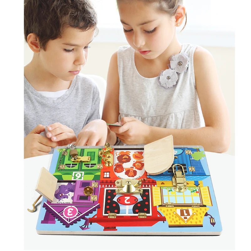 Manufacturer Direct Sale Children Quiet Board Puzzle Unlocking Toy Wooden Montessori Matching Educational Toys for Kids