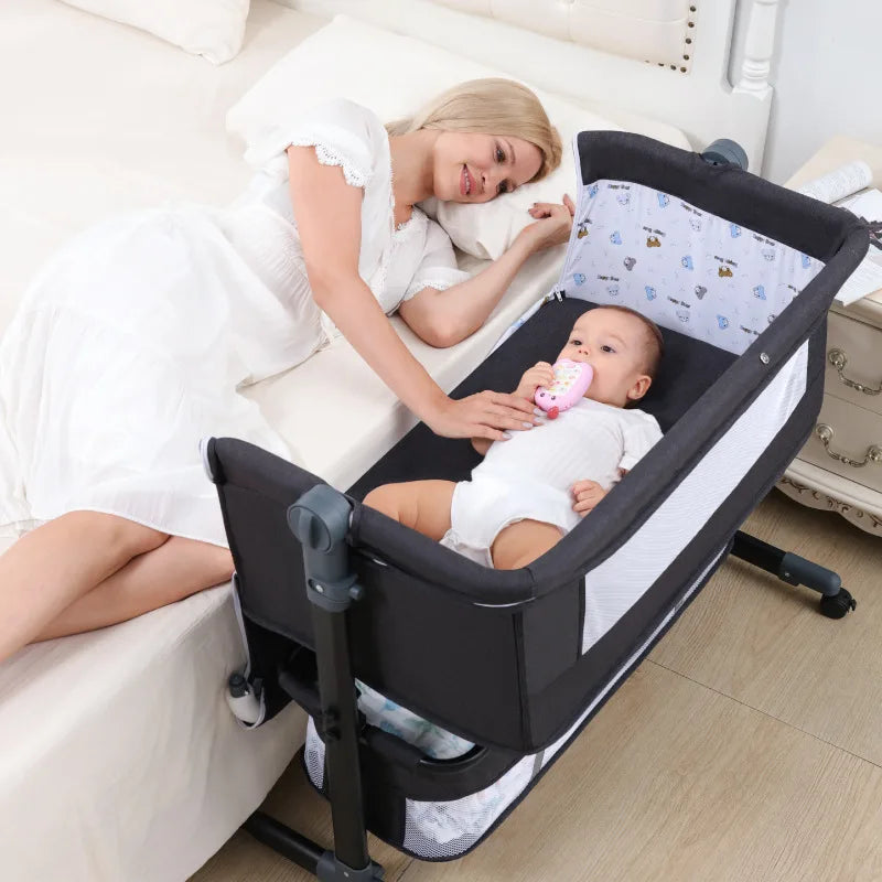 Multifunctional baby bassinet with removable side bed with rollaway bed Baby play bed with diaper table with roller