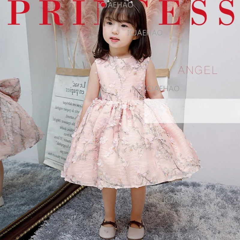 2026 Kids Birthday PerformanceChildren Girls Flower Girl Pink Tutu Little Host Pageant Banquet Evening Gown Princess Dress