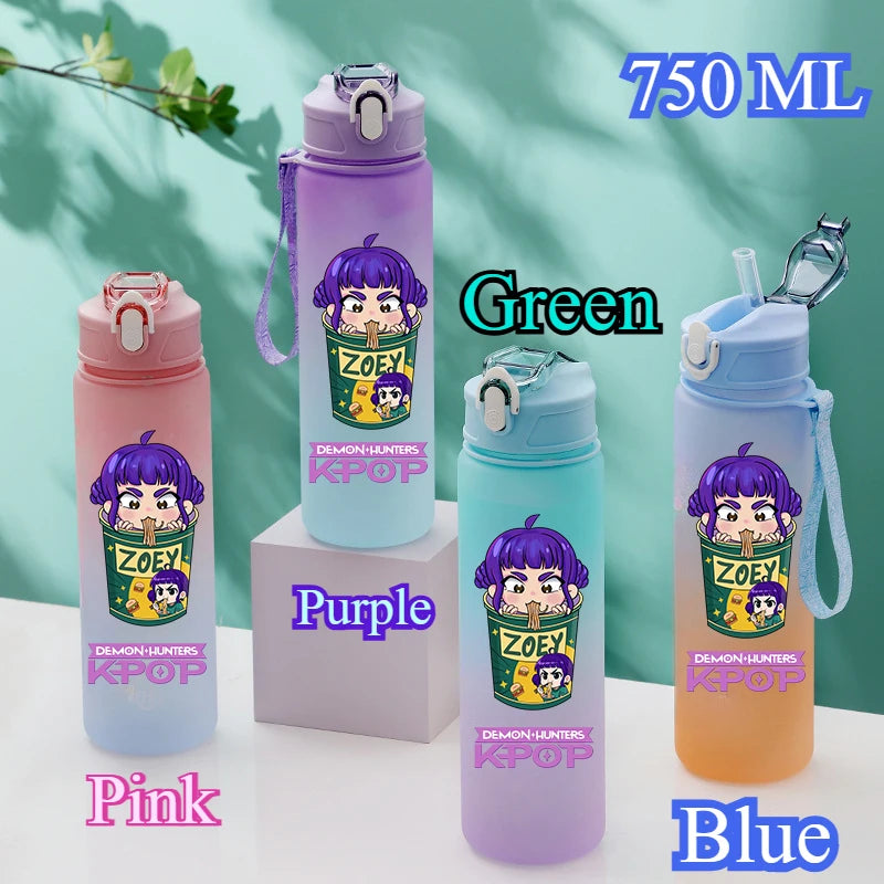 750ML Kpop Demon Hunters Water Bottle K pop Warriors HUNTRX Rumi Mira Zoey K-pop Drinking Cup Saja Boy Cups Huntrix Gourde Wraps