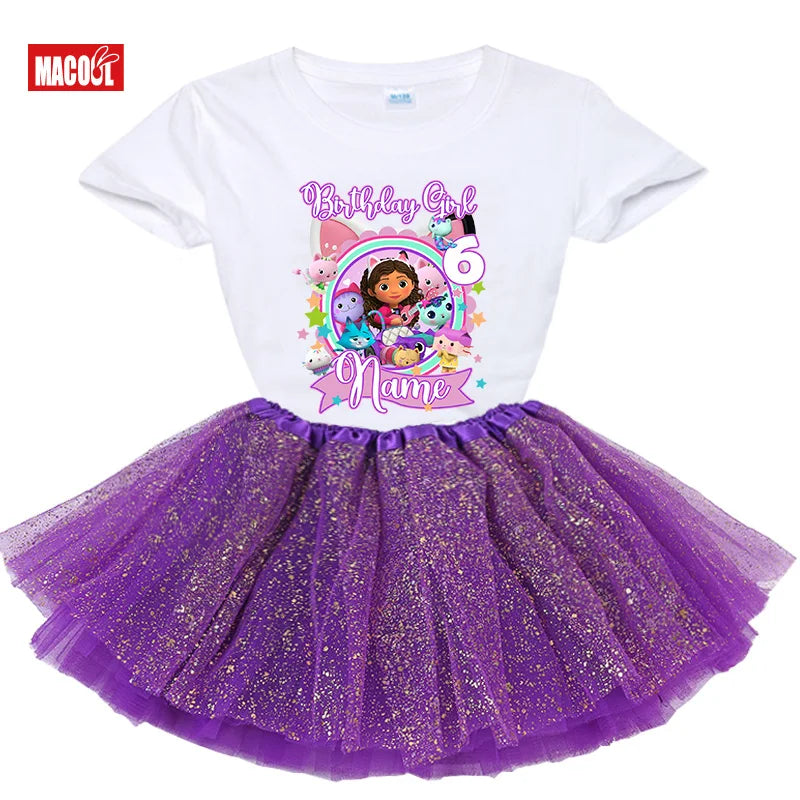 Girls Birthday Party Tutu Dress Set Custom Name Shirt Outfit for 3rd 4th 5th 6th 7th Kids Clothes Girl Birthday Party Outfit Set