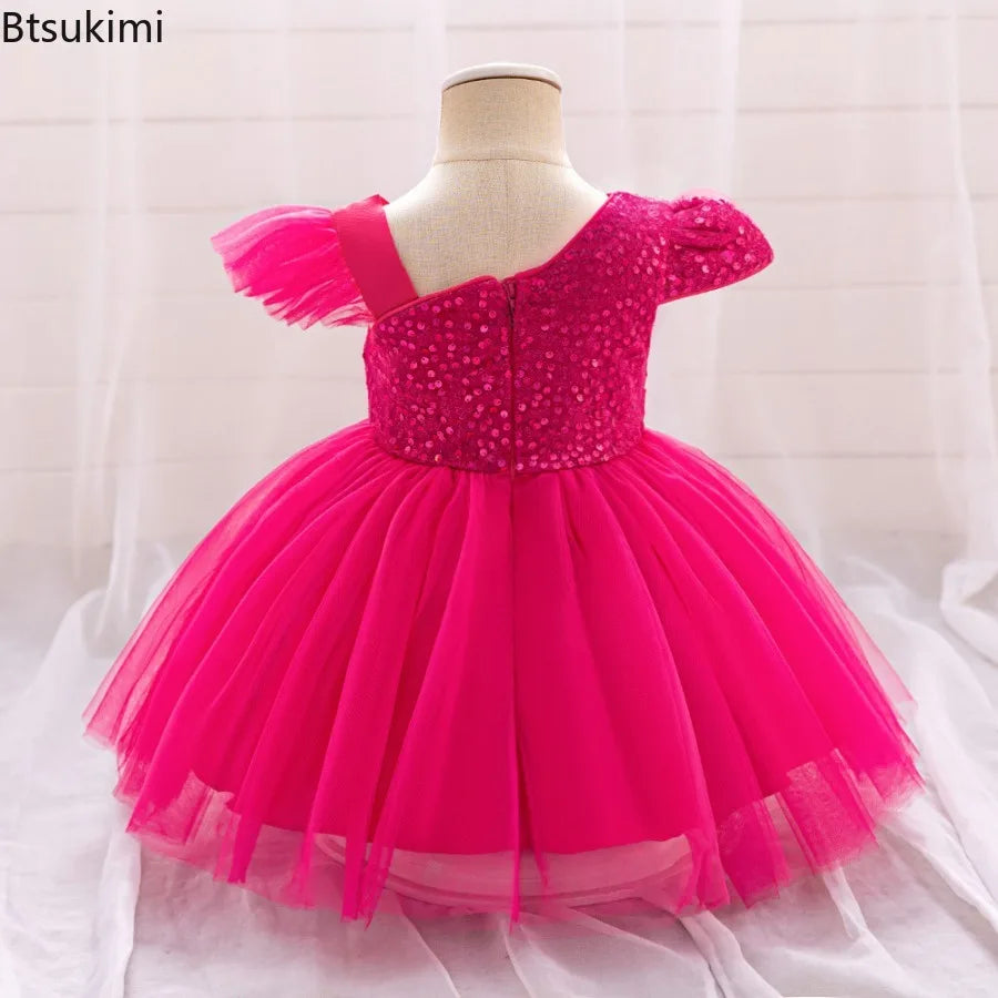 Baby Girl Sequin Shining Tutu Dresses Toddler 1st Birthday Flying Sleeve Party Gown Girls Variety Summer Dress Kids Fashion Wear