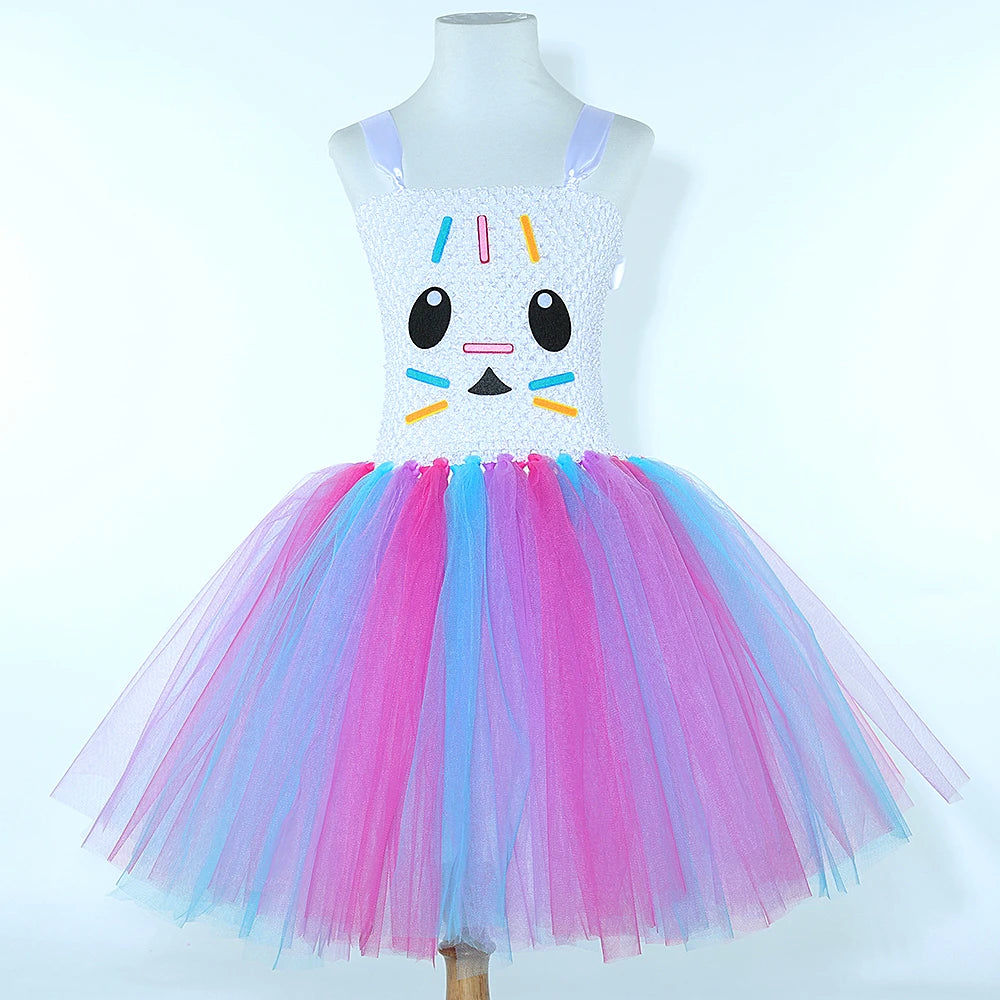 Baby Girls Cartoon Kitty Tutu Dress Cute Gabby Cat Costumes for Kids Birthday New Year Ballet Tutus Outfit with Ears Hairbow 12T
