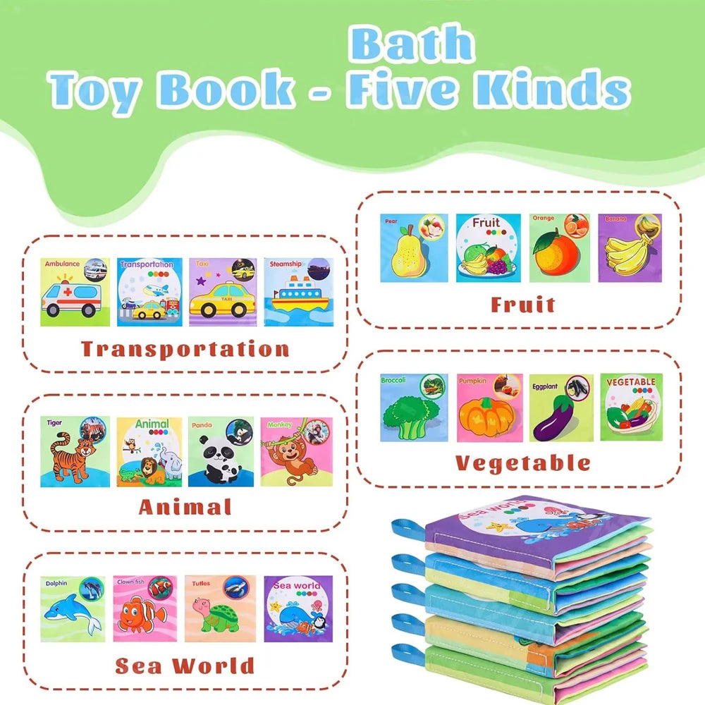 Washable Baby Cloth Book Set - BPA-Free Crinkle Sensory Toys with Teething Rings & Multi-Textured Pages for 0-12M Infant