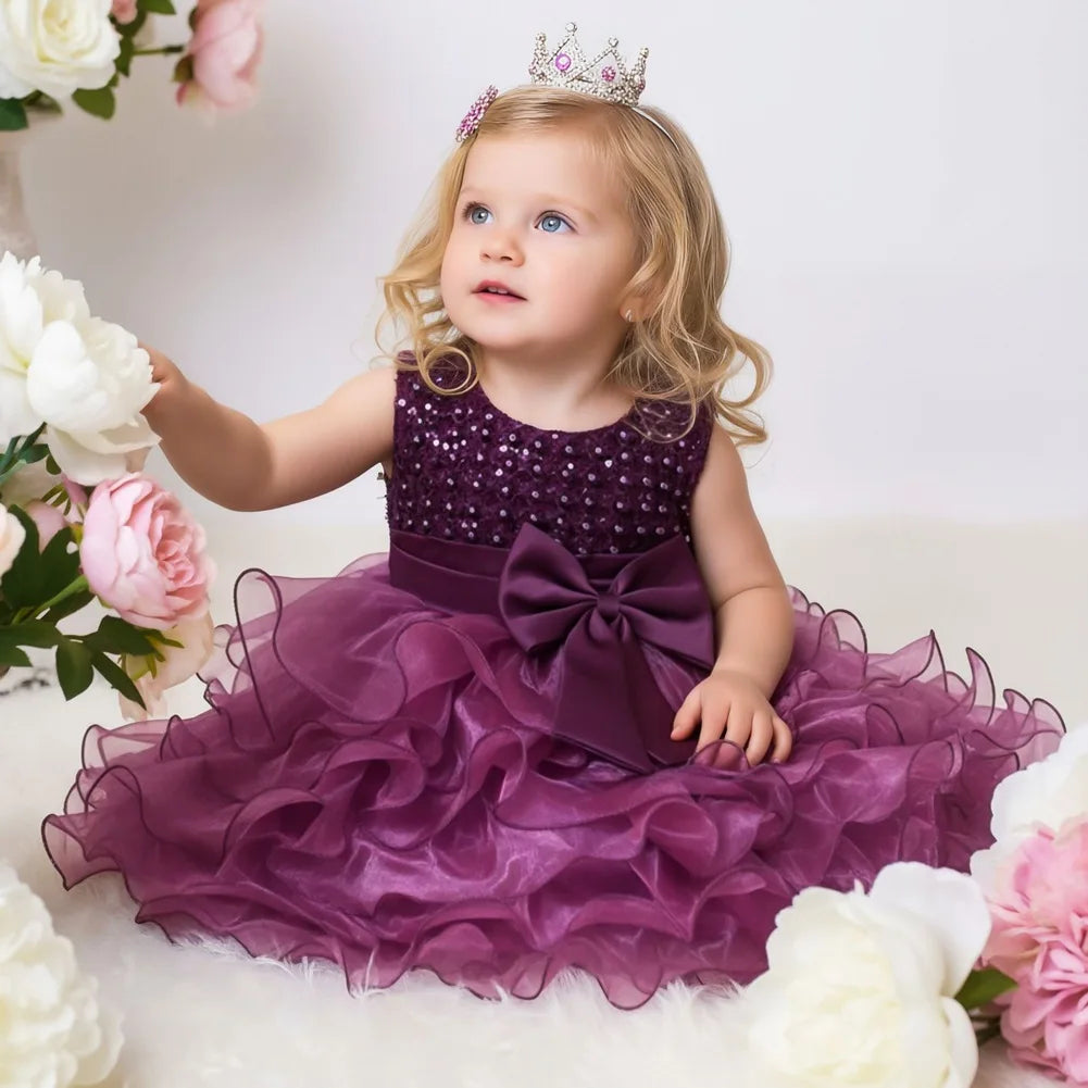 Tutu Beading Flower Baby Girl Dress For Wedding Party Sleeveless Infant Baby Dresses For 1st Birthday Toddler Baptism Clothes