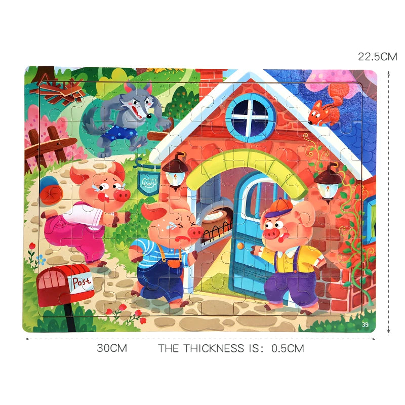 60PCS Wooden Jigsaw Color 3D Puzzle Cartoon Characters Animal Early Educational Learning Logical Thinking Focus Puzzle Toys Gift