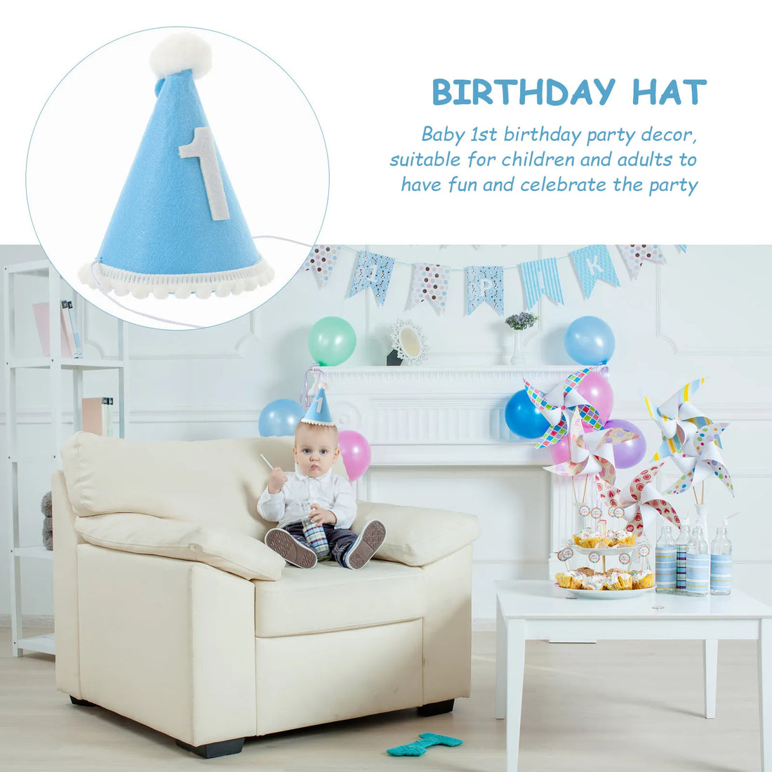 Baby First Birthday Hat Headband Stylish Design Comfortable Fit Party Decoration Photo Accessory Birthday Hat Kids Party Hats