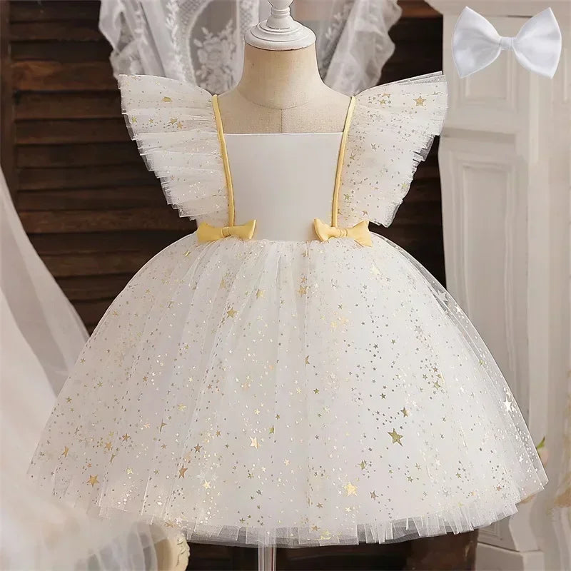 Baby Girls Dress for 1st Birthday Party Backless Embroidery Big Bow Wedding Tutu Gown Girls Pink Formal Gala Gowns for 1-5Y Kids