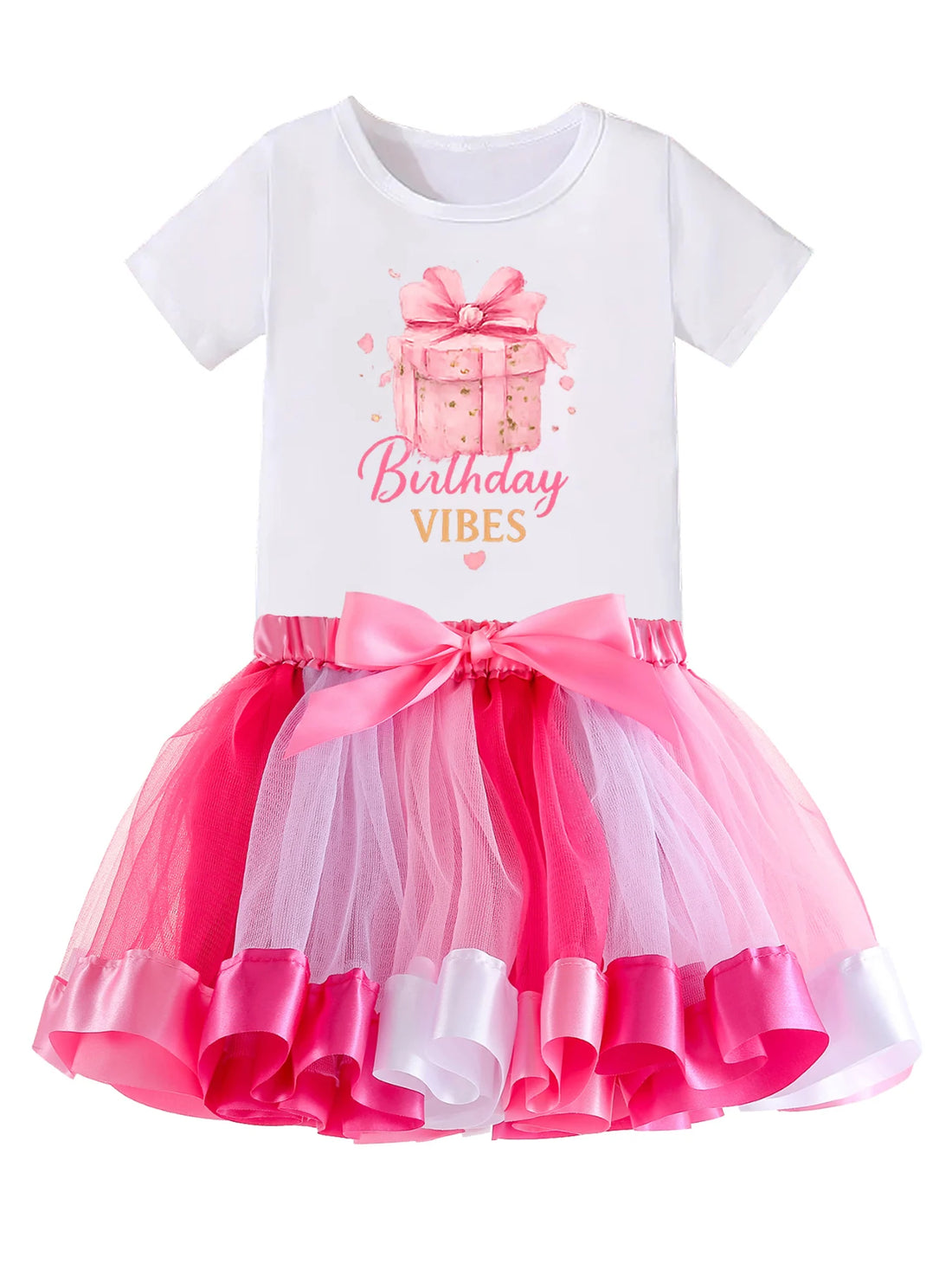 Toddler Girls Birthday Tutu Skirt Set With Pink Bow T-Shirt Baby Kids Birthday Party Tulle Dress Outfit For Photo Shoot