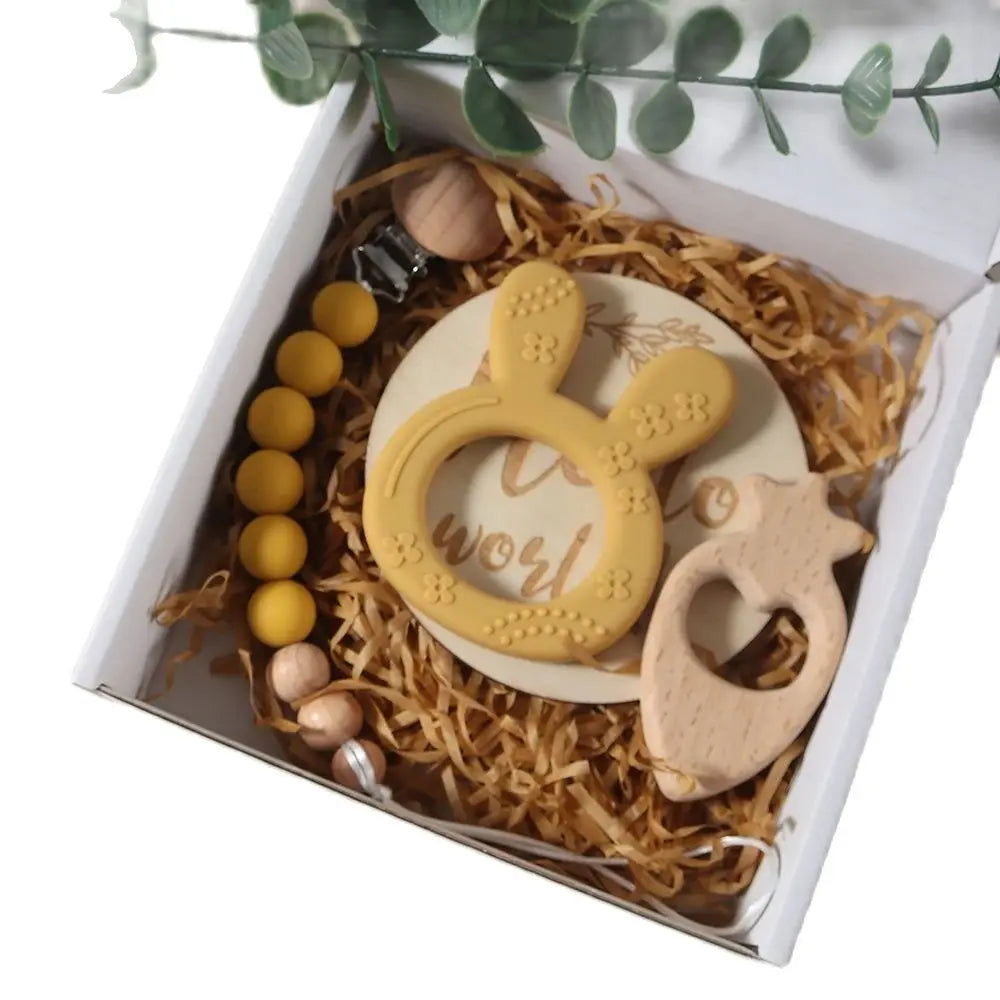 Baby gift set teething toy gift box pacifier chain infant essentials easter bunny cute memory milestone props newborn
