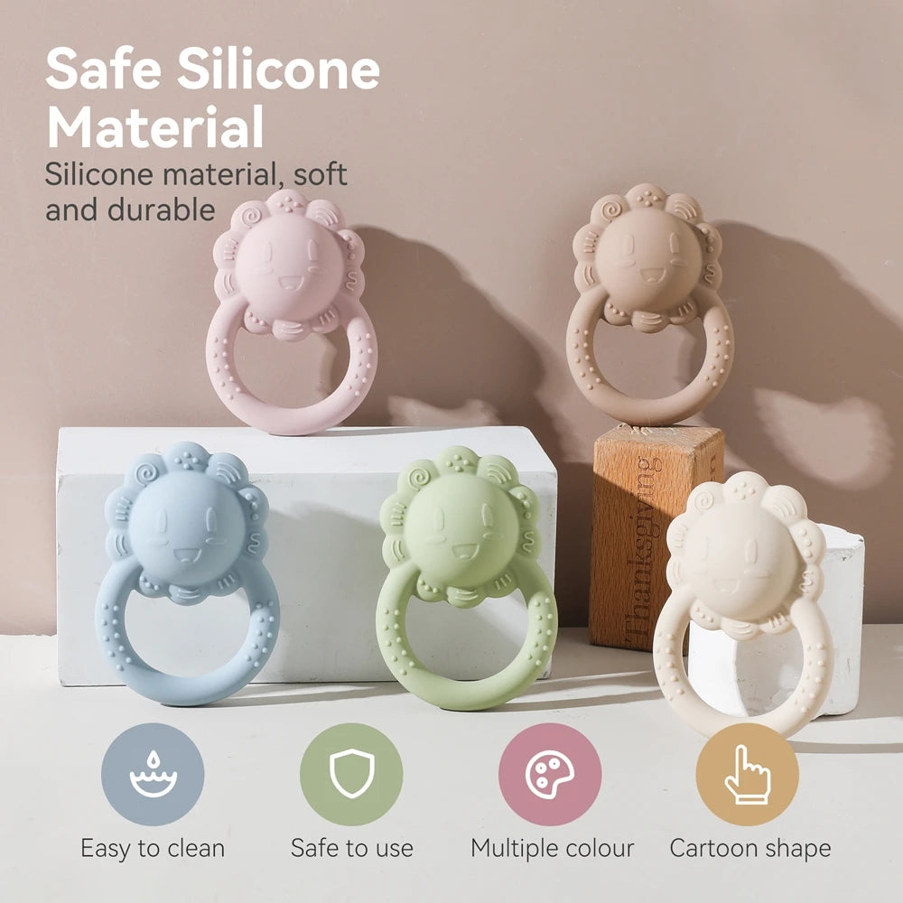 Baby Silicone Teether Food Grade Teether Toys Rattle Baby 0-12 Months Sensory Toys Silicone Lion Hand Bell Silicone Teething Toy
