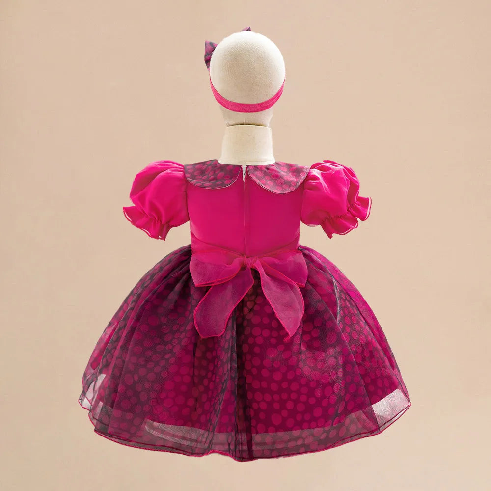 Baby Girls Birthday Dress For 1 2 Year Newborn Baptism Rose Red Puff Dress Toddler Kid Elegant Christening Party Tutu Gown